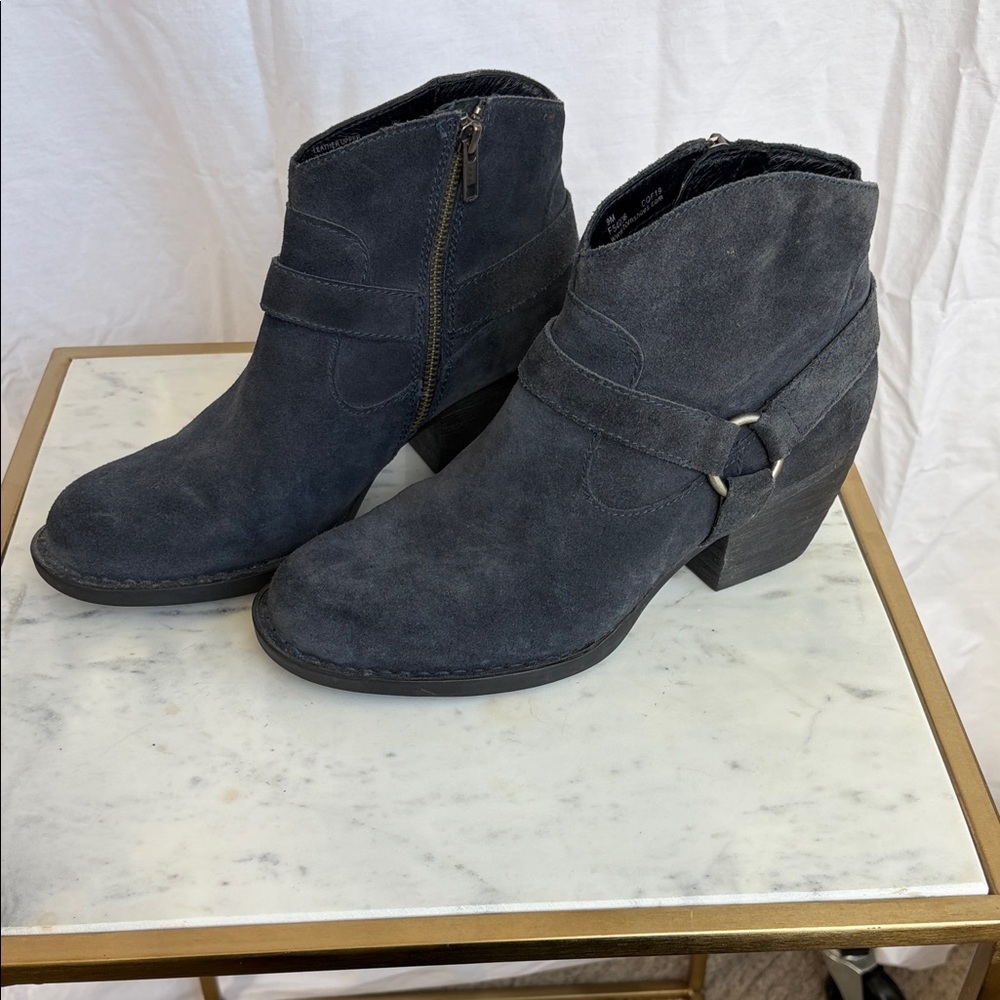 Born Carmel Harness Navy Blue Suede Ankle Boots